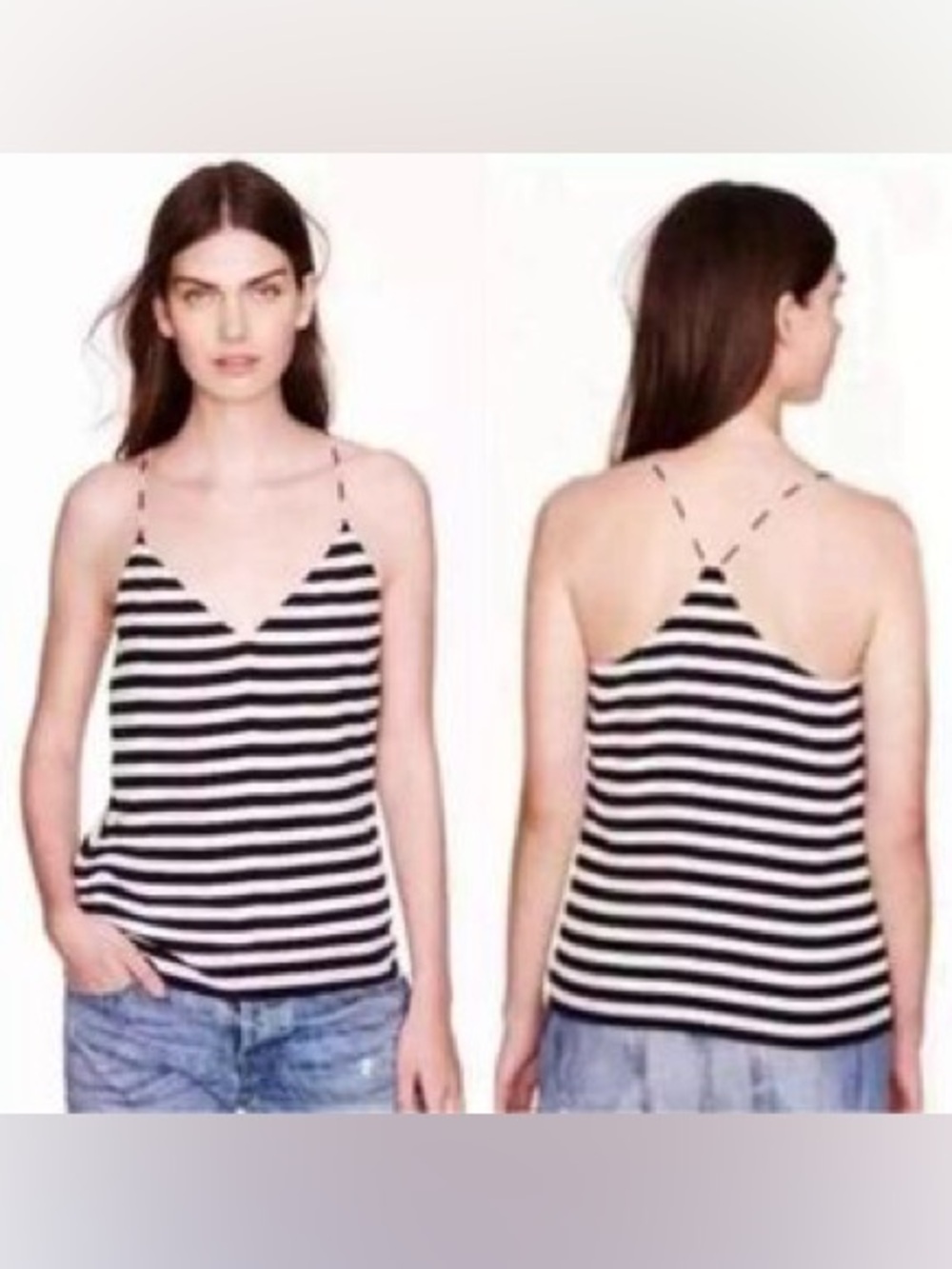 J. Crew Carrie V-Neck 100% Silk Camisole - Navy Blue & White - US 4